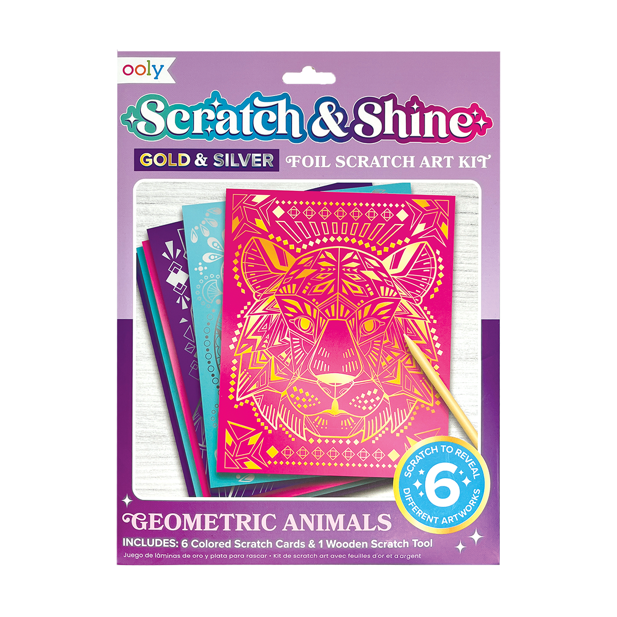 Scratch and Shine Foil Scratch Art Kit - Geometric Animals - OOLY