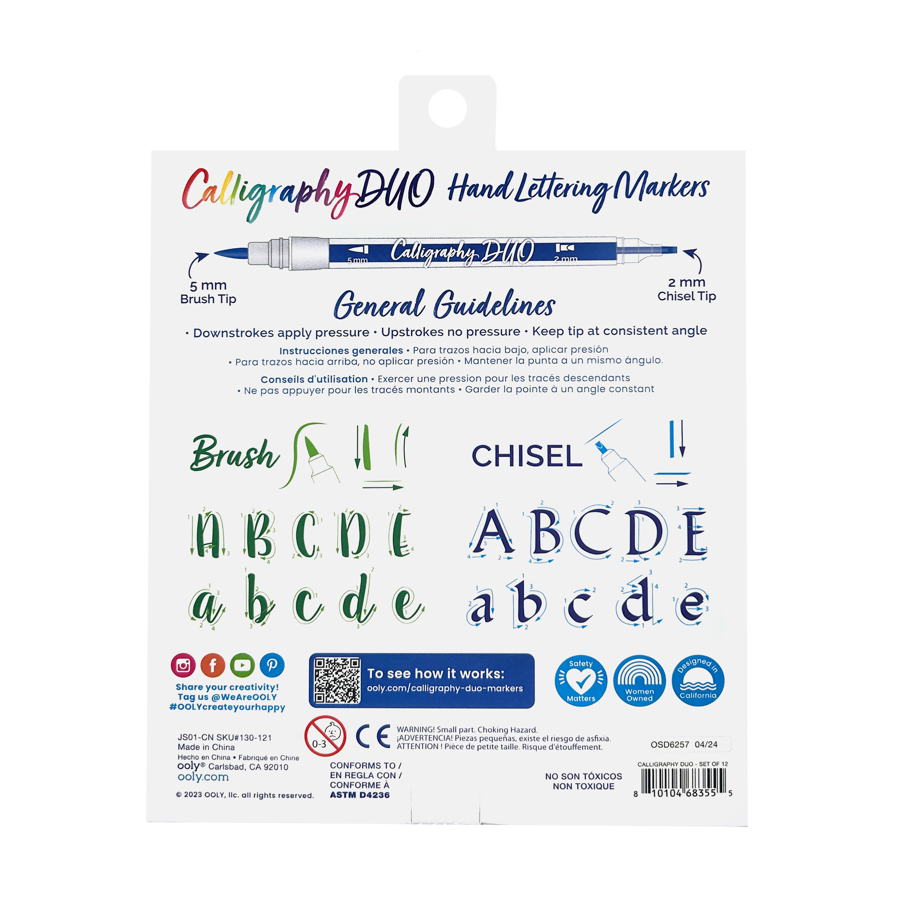 Back of packaging with OOLY Calligraphy Duo Double-Ended Markers