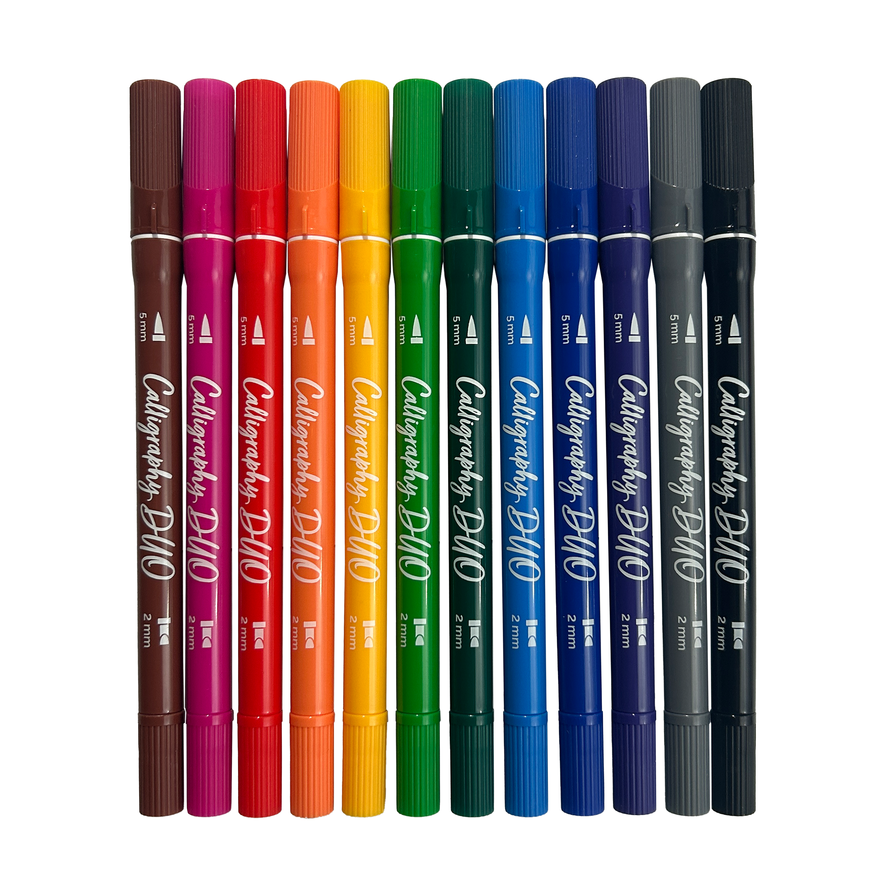 Row of 12 capped OOLY Calligraphy Duo Double-Ended Markers