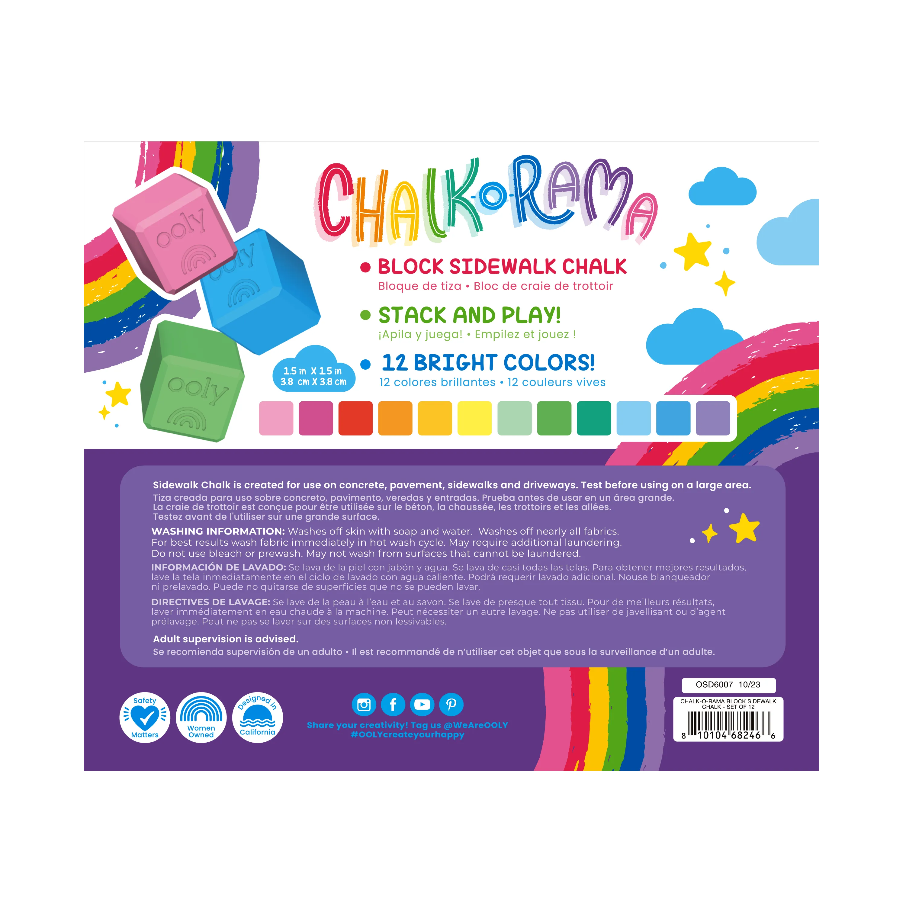 OOLY Chalk-O-Rama Block Sidewalk Chalk back of packaging