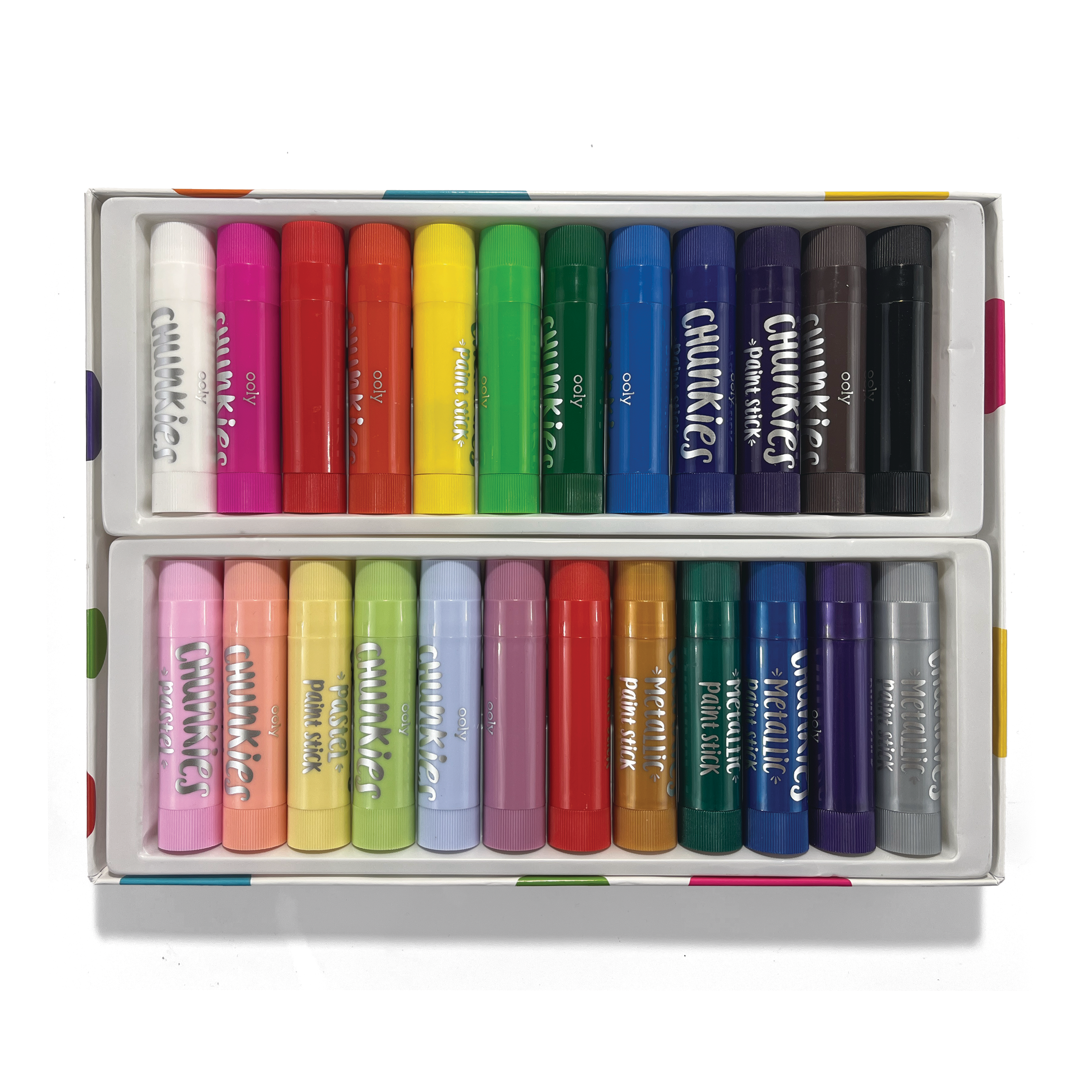 Open set of OOLY Chunkies Paint Sticks variety pack with 24 colors