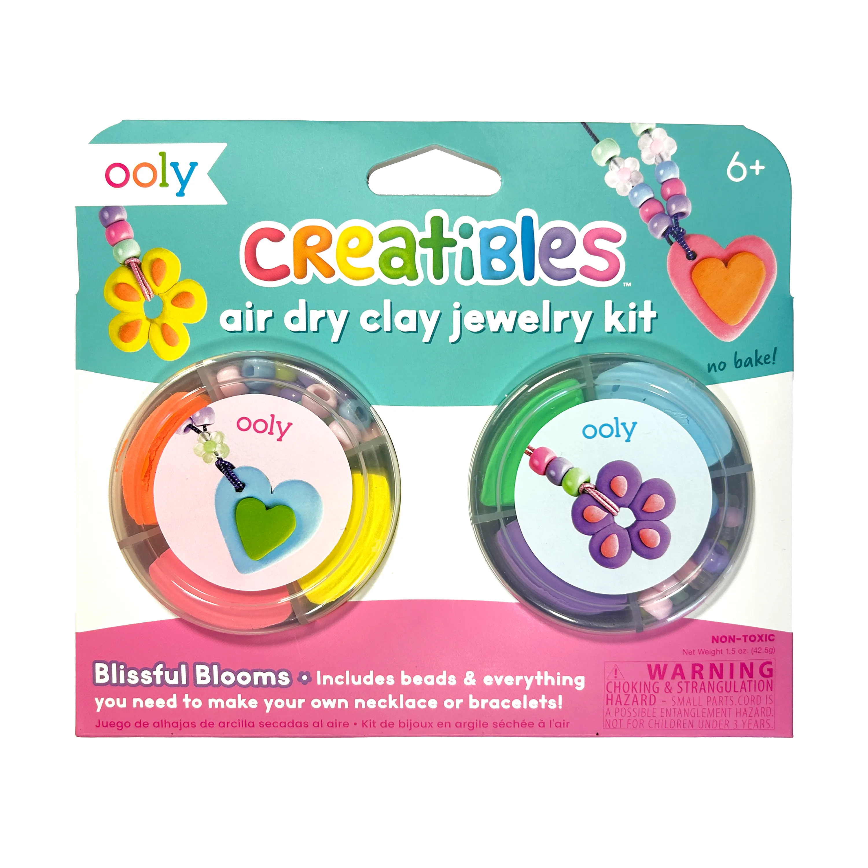 Front of packaging of OOLY Creatibles Air Dry Clay Jewelry Kit - Blissful Blooms