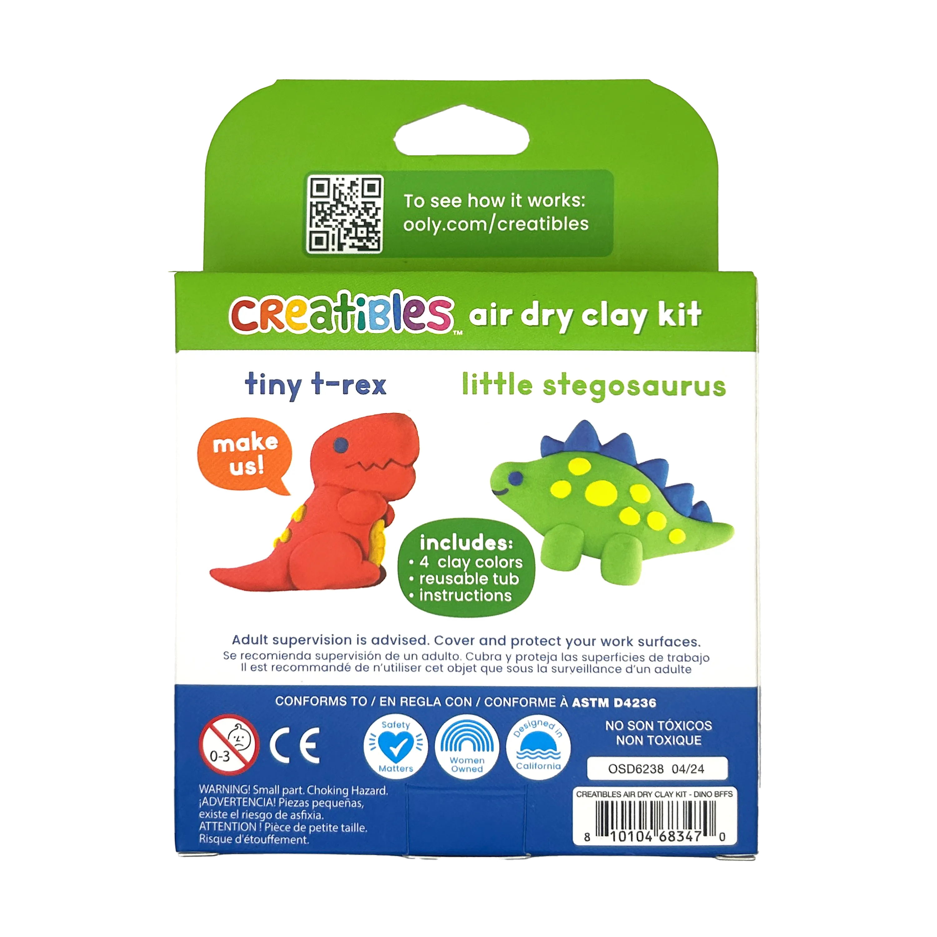 Back of packaging of OOLY Creatibles Mini Air Dry Clay Kit - Dino BFFs