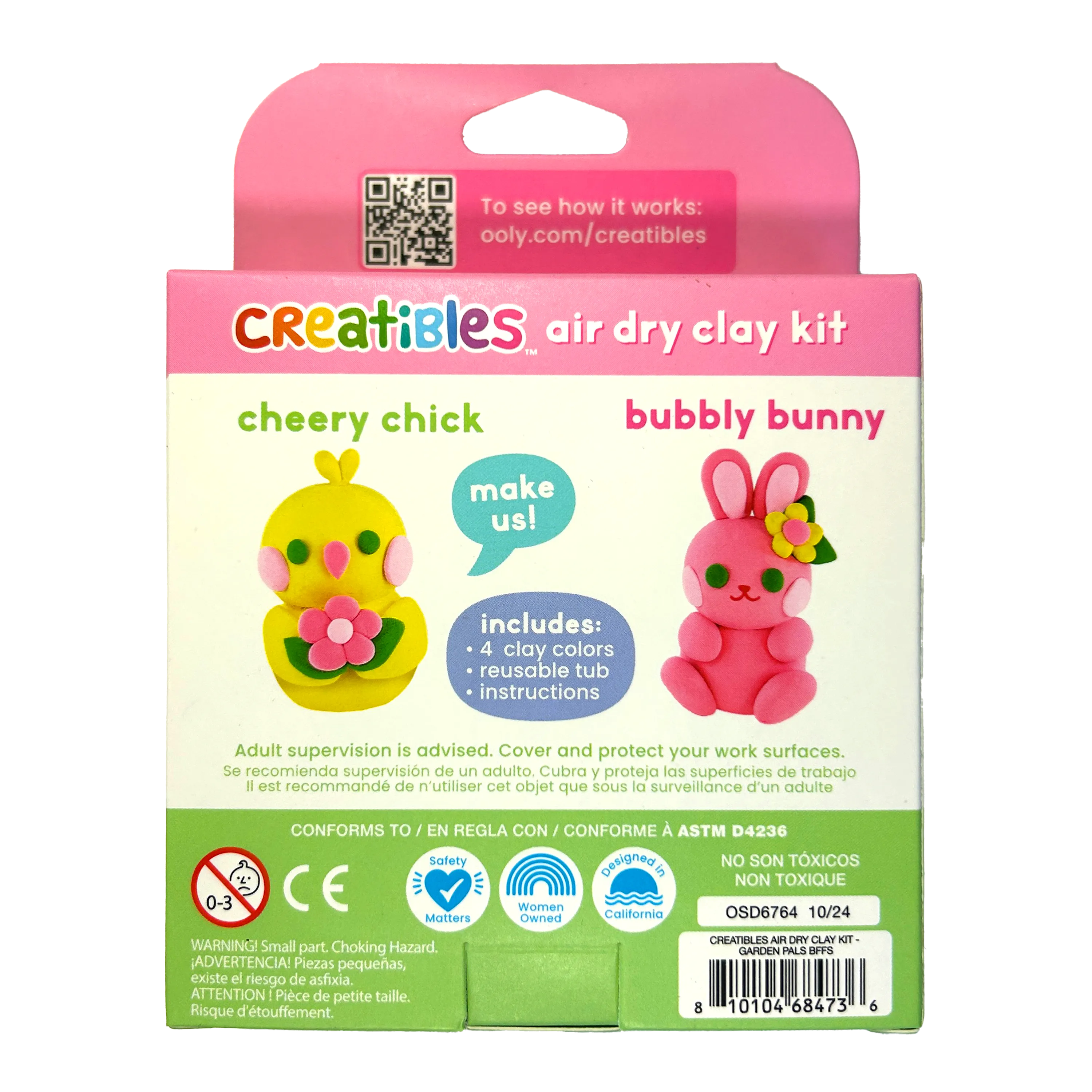 Back of packaging of Creatibles Mini Air Dry Clay Kit - Garden Pals BFFs