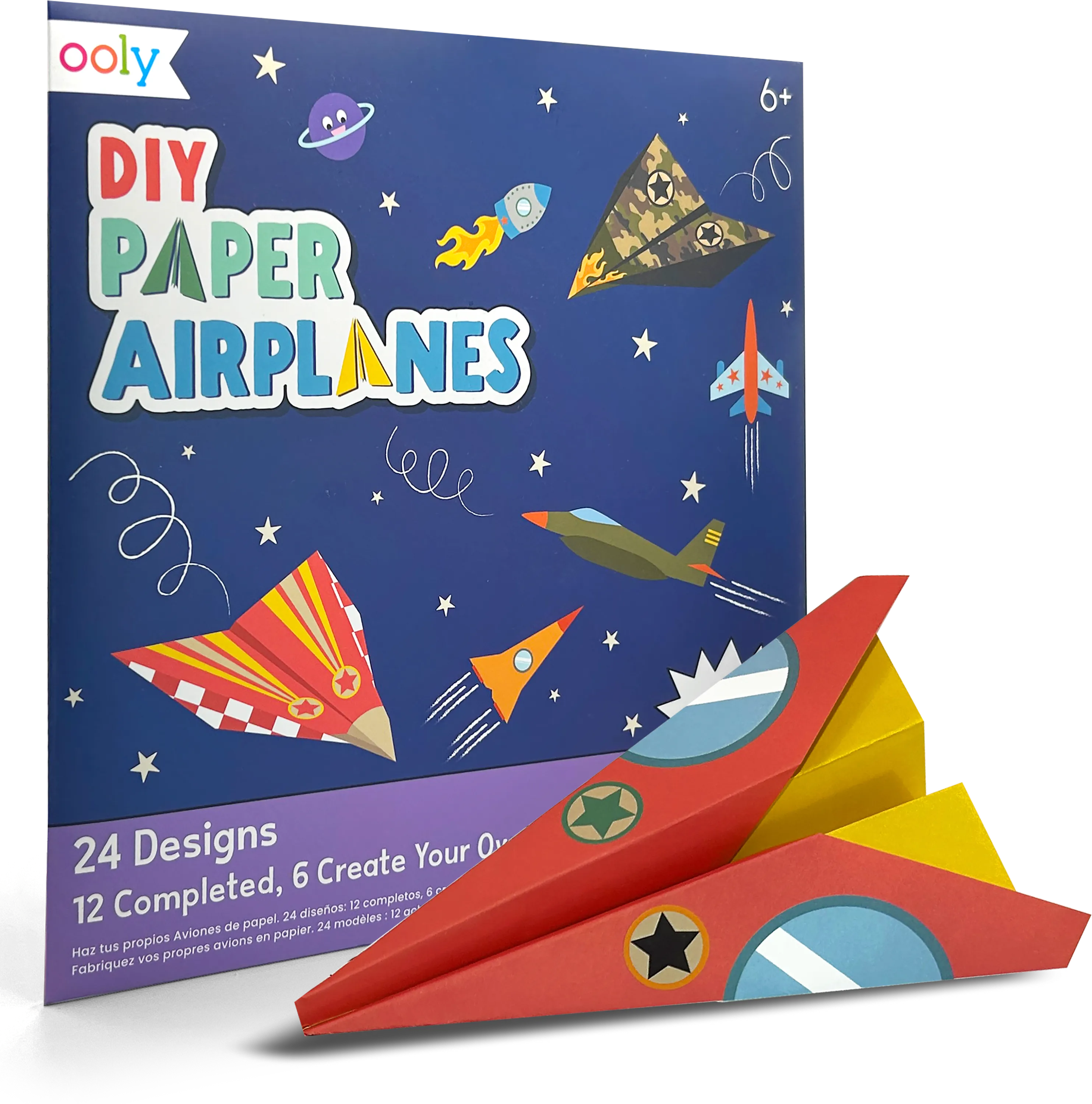 Quarter angle of OOLY DIY Paper Airplanes Activity Kit packaging