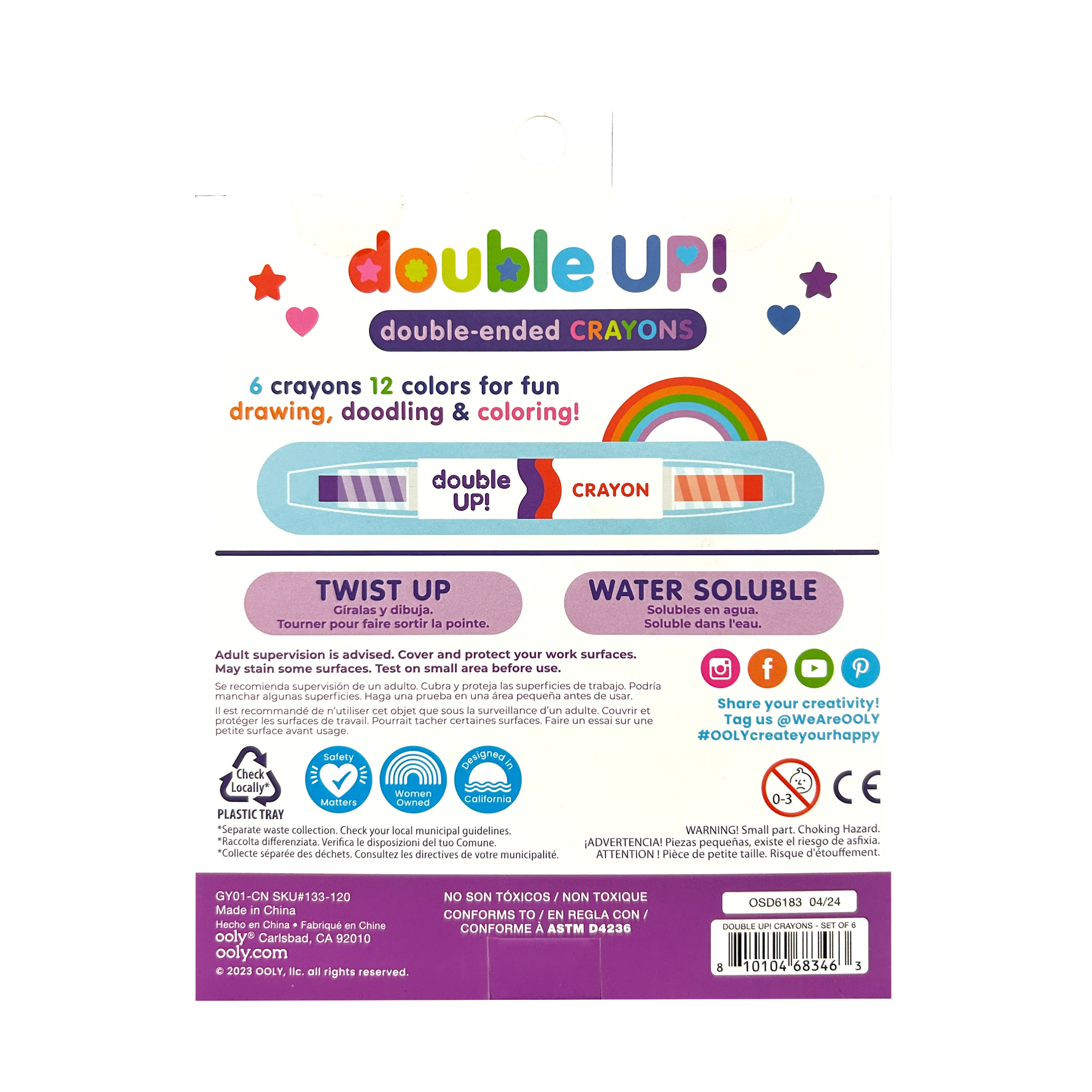 Back of packaging of OOLY Double Up! Double-Ended Crayons