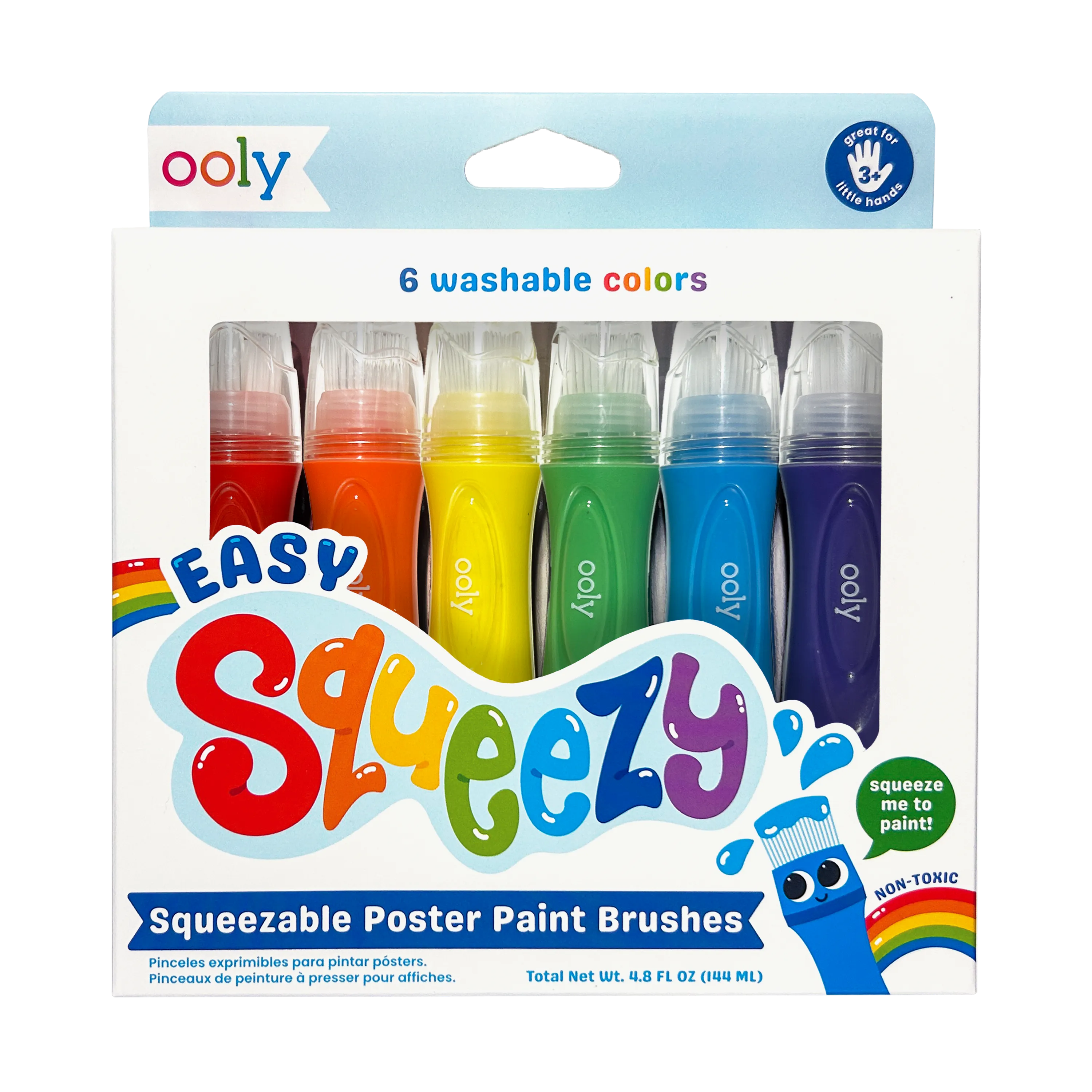 Front of packaging of OOLY Easy Squeezy Squeezable Poster Paint Brushes