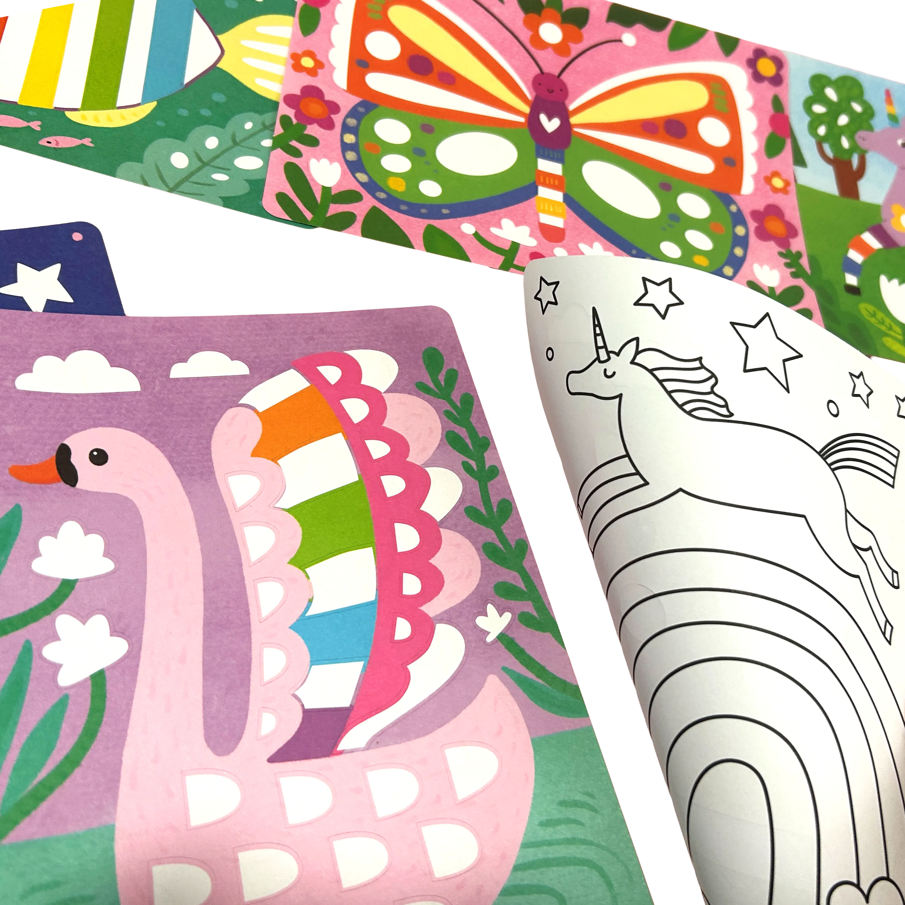 Close up of foil pages from OOLY Foil-tastic Foil Art & Coloring Set - Whimsical World