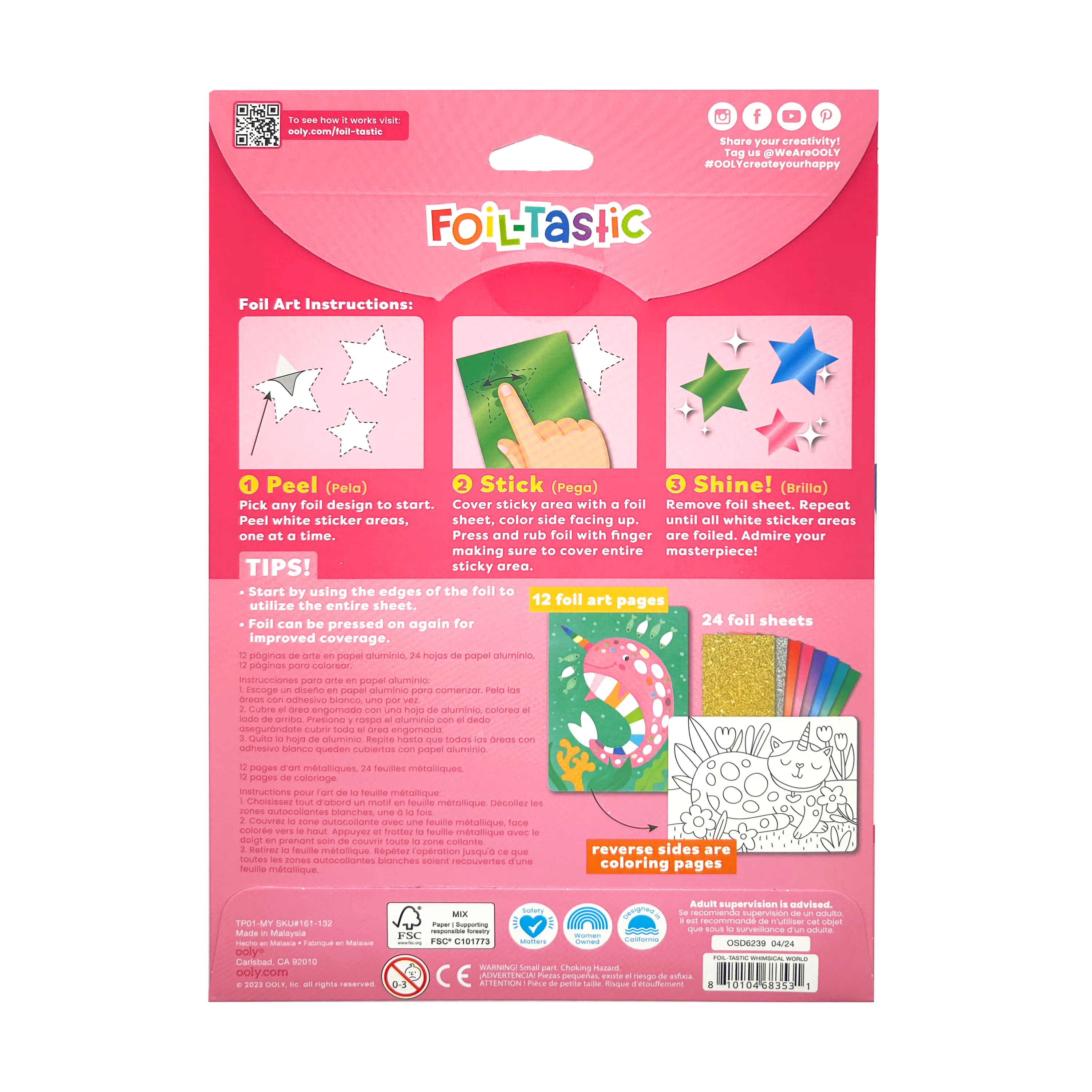 OOLY Foil-tastic Foil Art & Coloring Set - Whimsical World packaging back