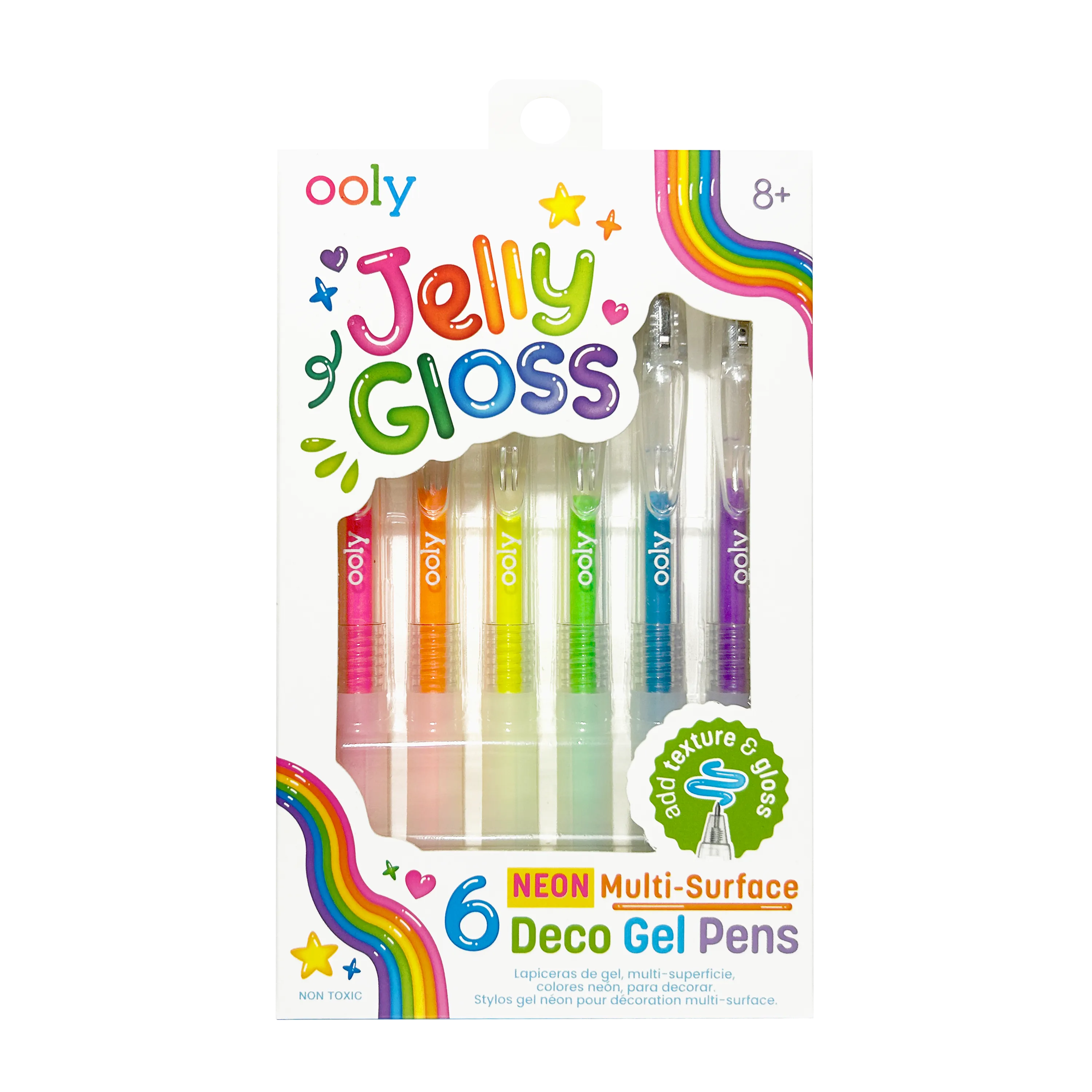 Front of packaging of OOLY Jelly Gloss Neon Multi-Surface Deco Gel Pens