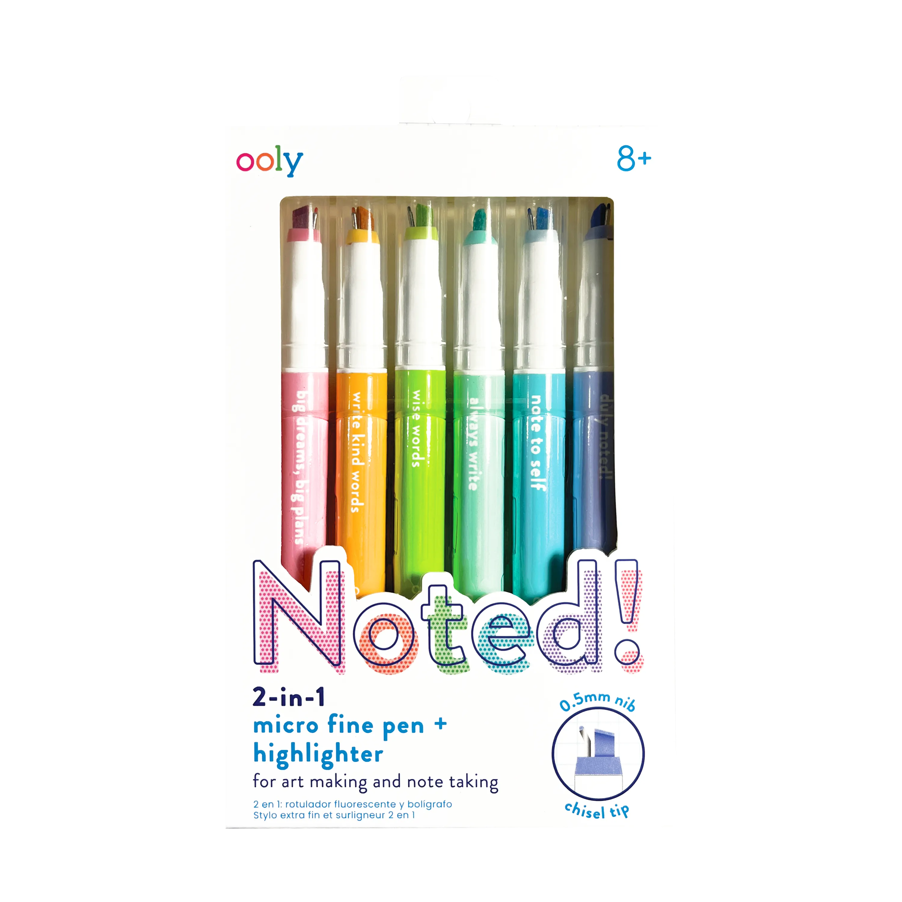 OOLY Noted! 2-in-1 Micro Fine Tip Pen and Highlighters packaging front