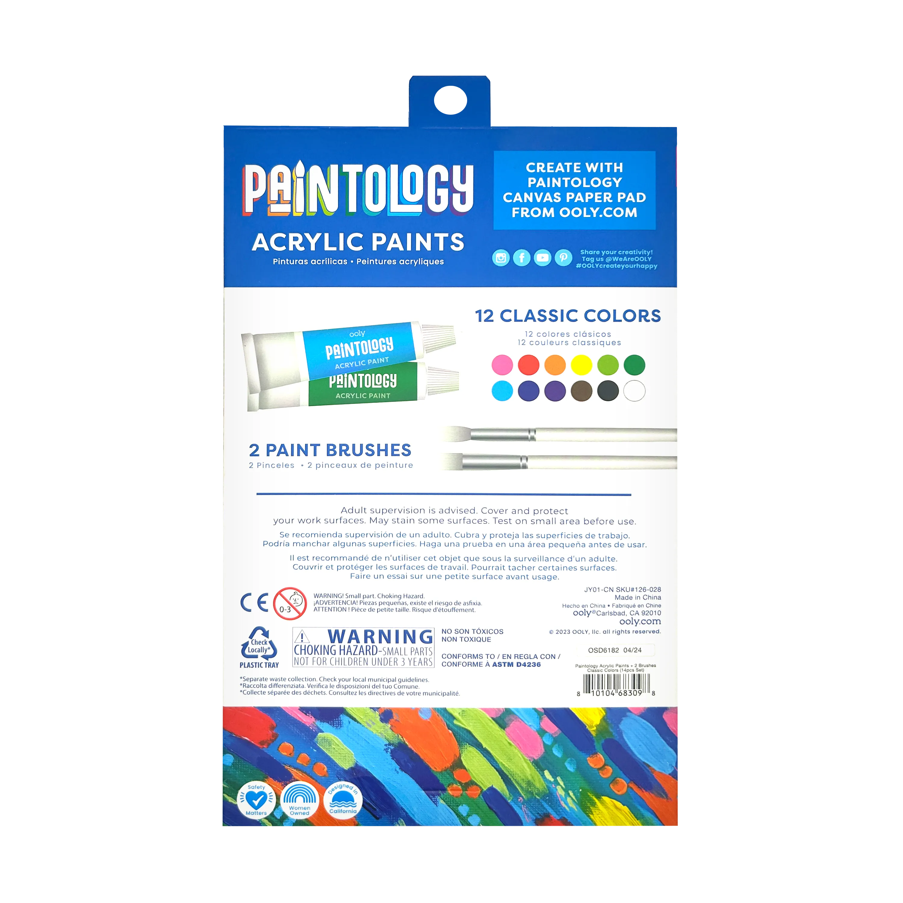 Back of packing of OOLY Paintology Acrylic Paint Set - Classic Colors