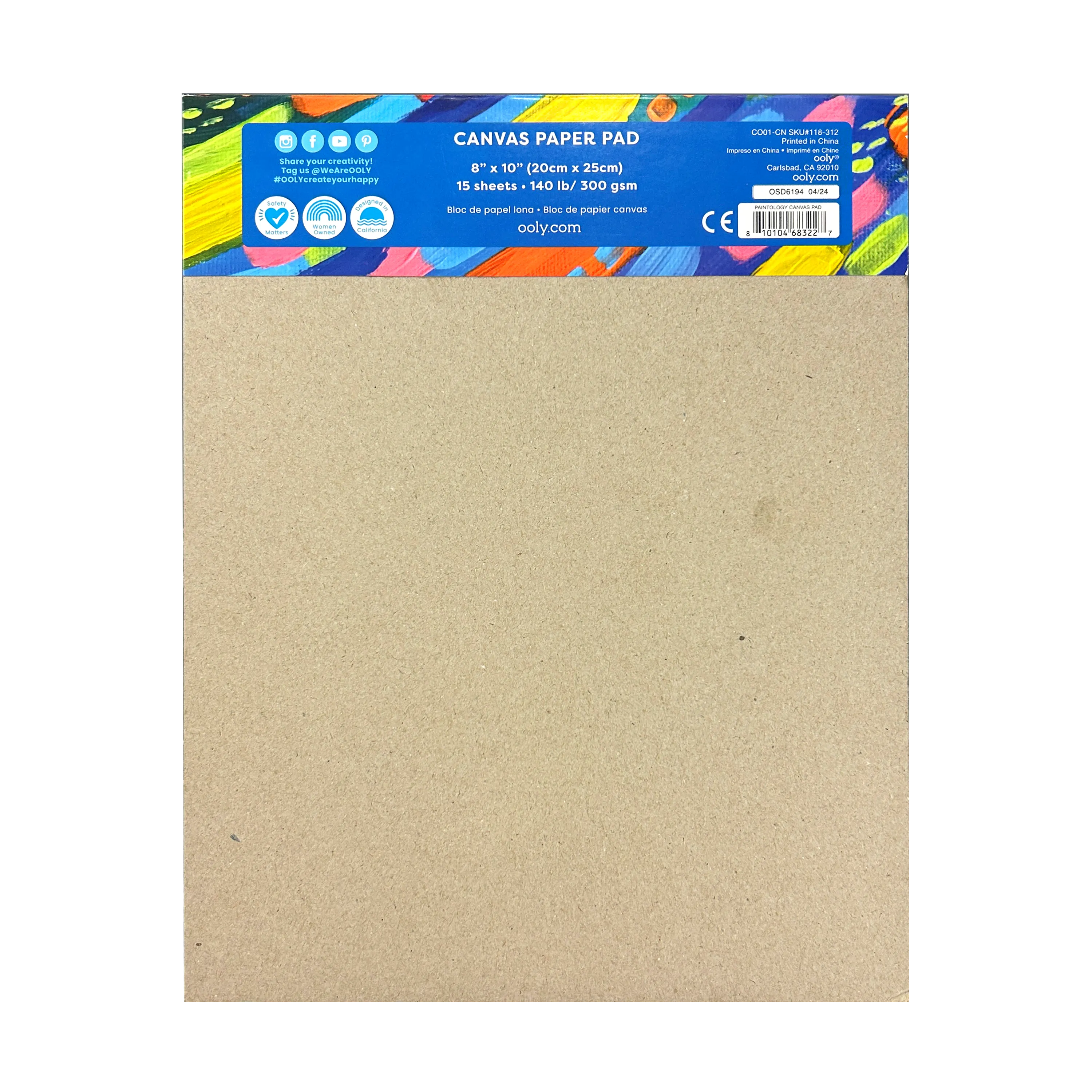 Back of Front of OOLY Paintology Canvas Paper Pad