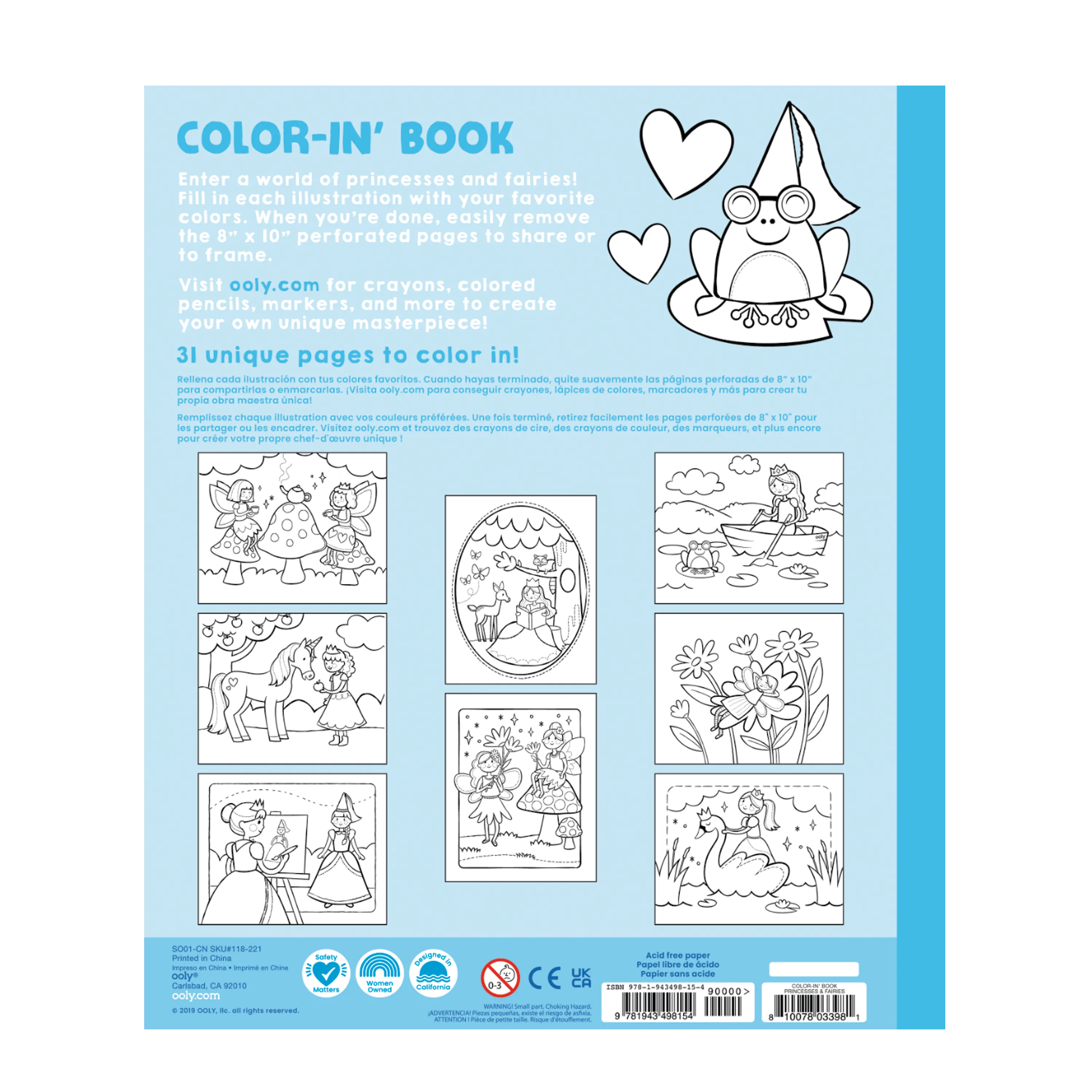 Back cover of OOLY Princesses and Fairies Coloring Book