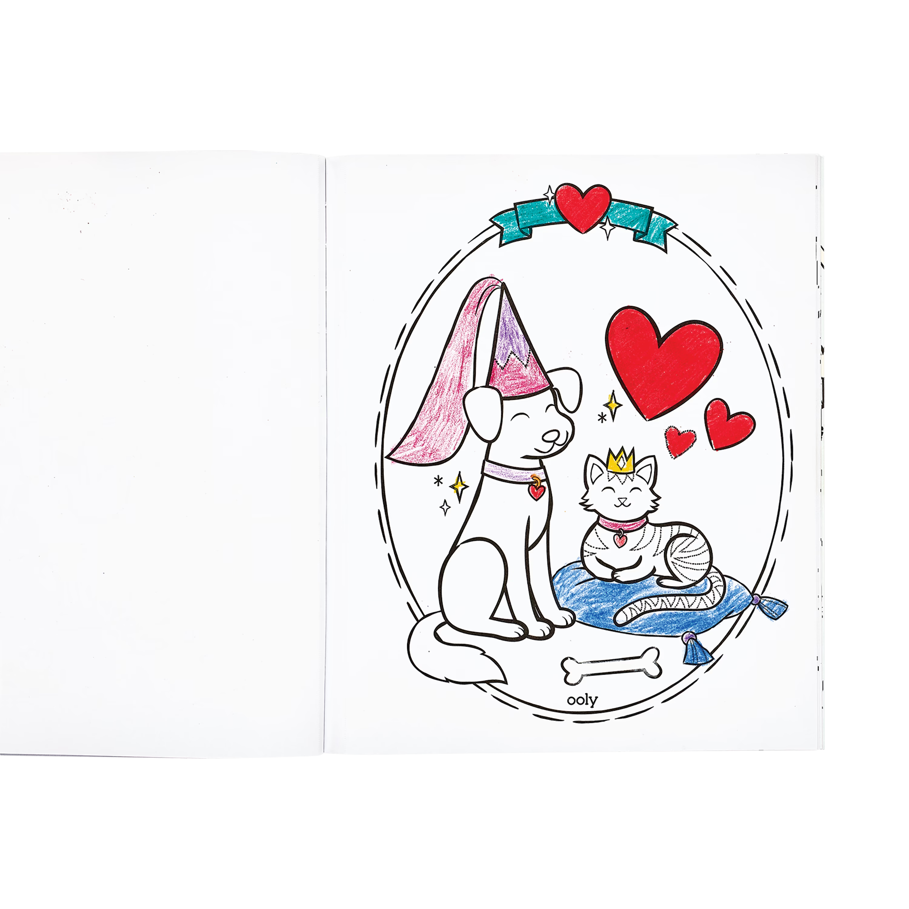 Colored page of dog and cat in Princesses and Fairies Coloring Book