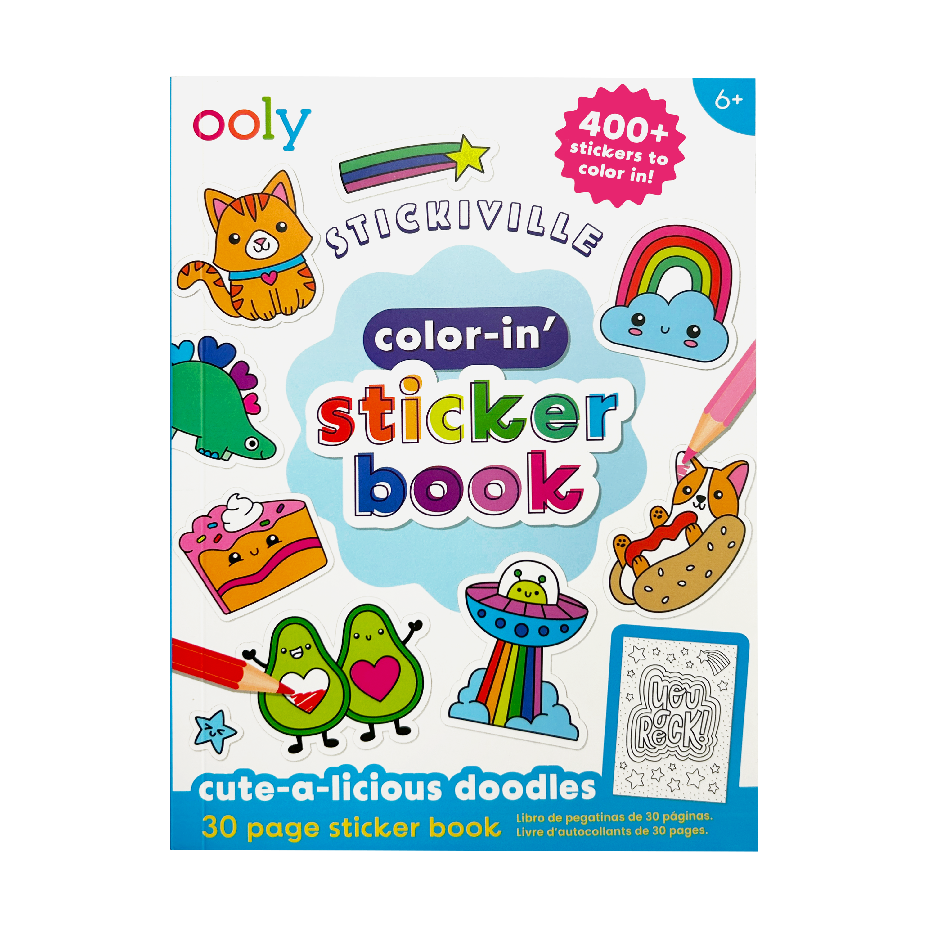 Front cover of Stickiville Color-In’ Sticker Book: Cute-A-Licious Doodles