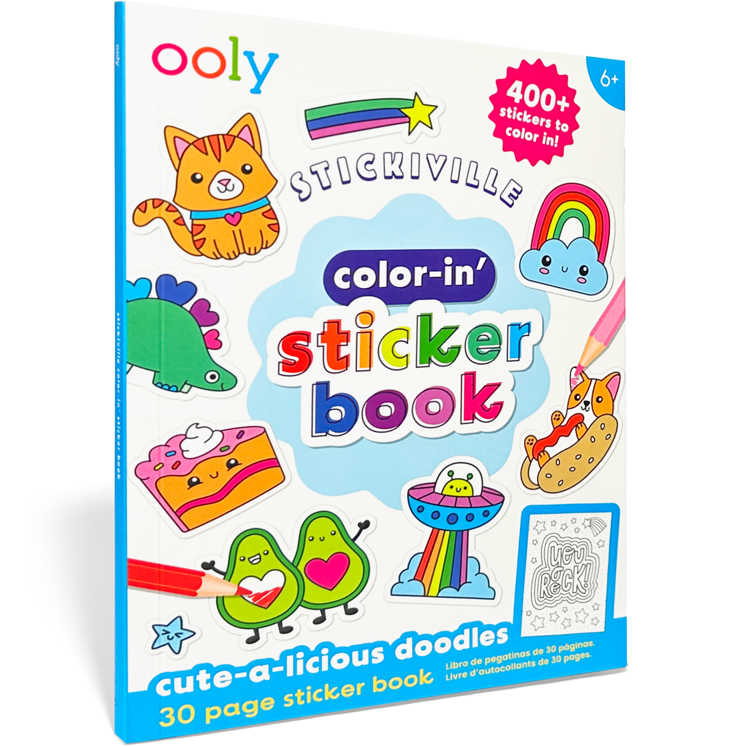 Quarter angle of Stickiville Color-In’ Sticker Book: Cute-A-Licious Doodles