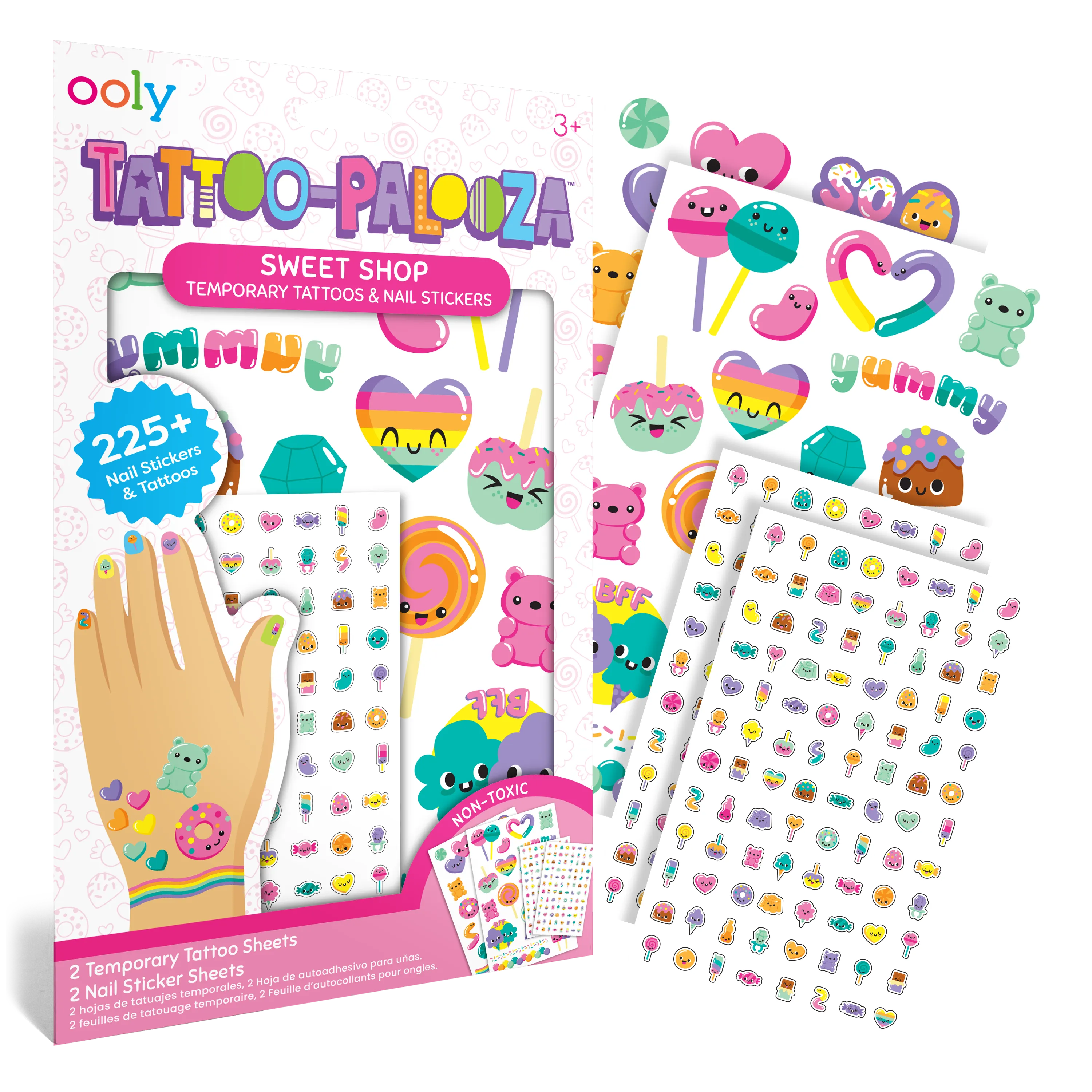 Packaging and sheets from OOLY Tattoo-Palooza Temporary Tattoos & Nail Stickers - Sweet Shop