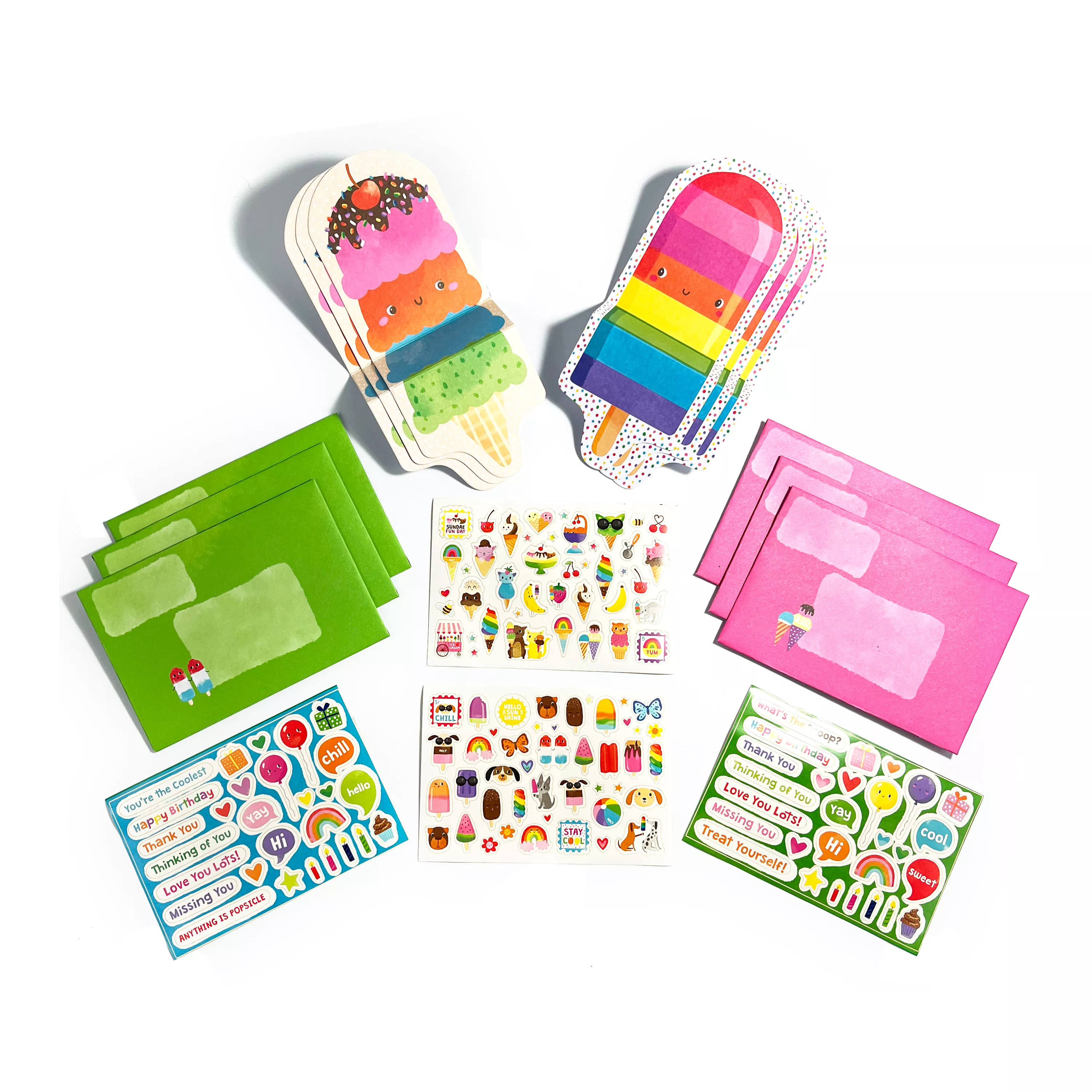 Contents of OOLY Tiny Tadas! Note Cards and Sticker Set - Sweet Treats on white background