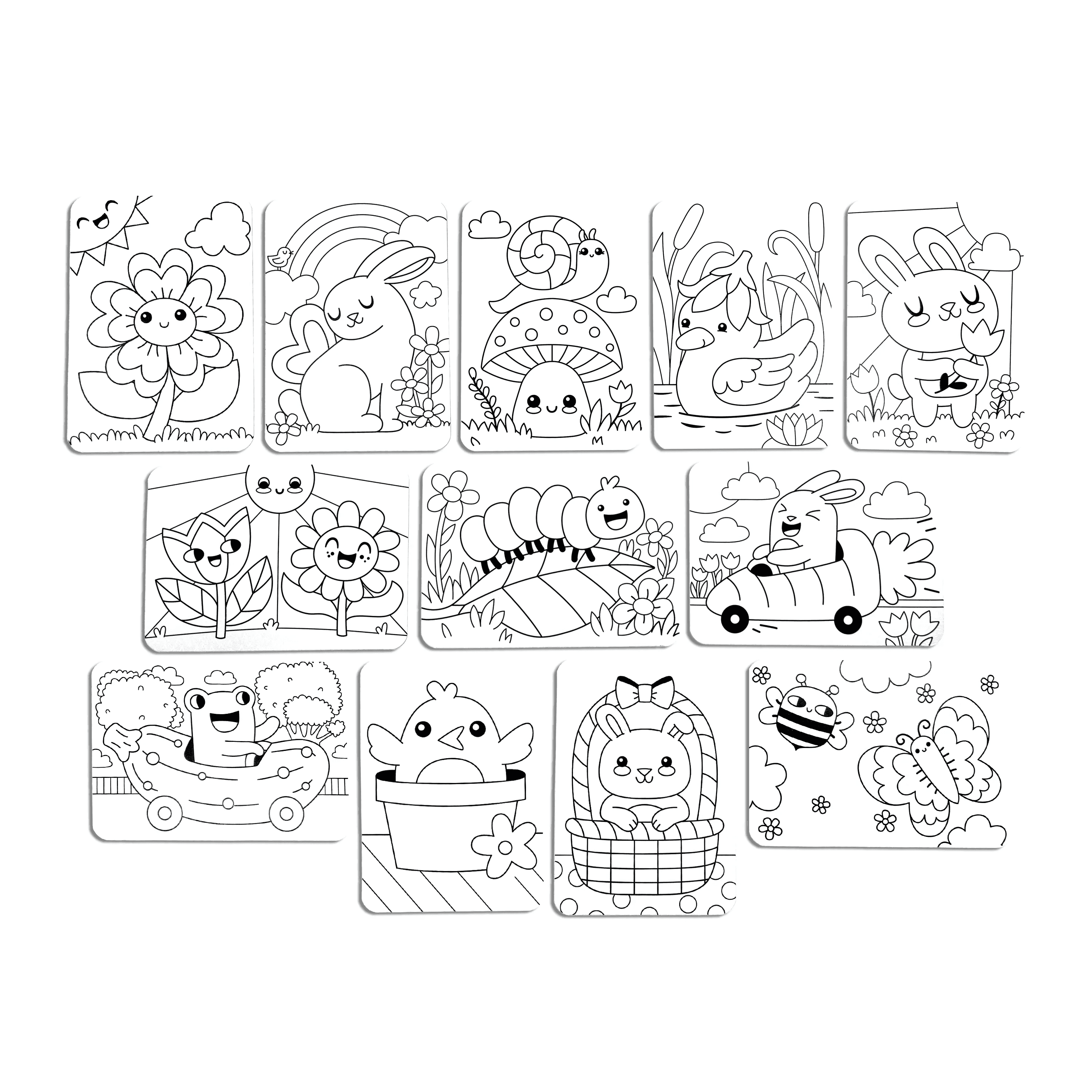 Uncolored coloring cards from OOLY Undercover Art Hidden Pattern Coloring Activity Art Cards - Garden Pals