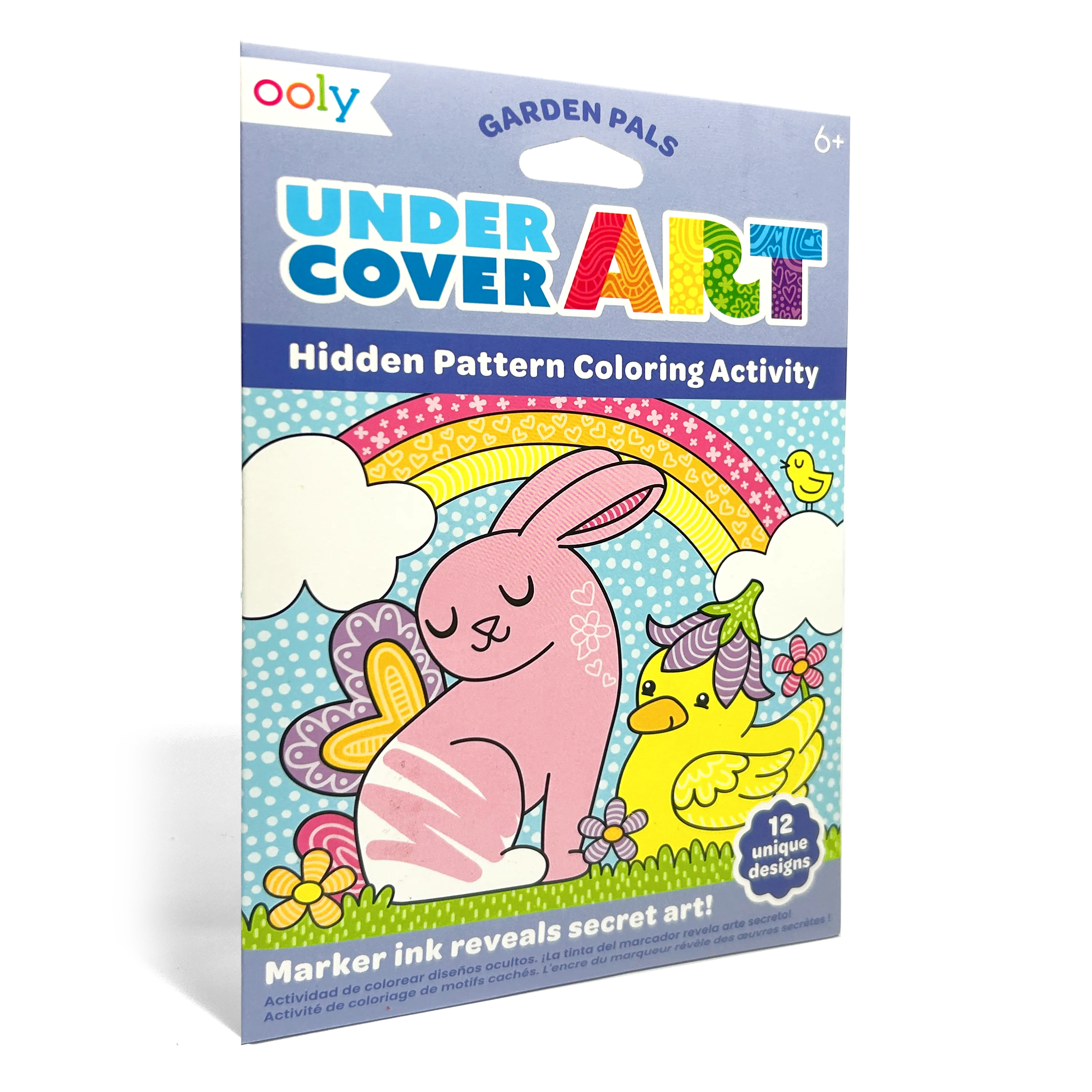 Quarter angle of packaging OOLY Undercover Art Hidden Pattern Coloring Activity Art Cards - Garden Pals