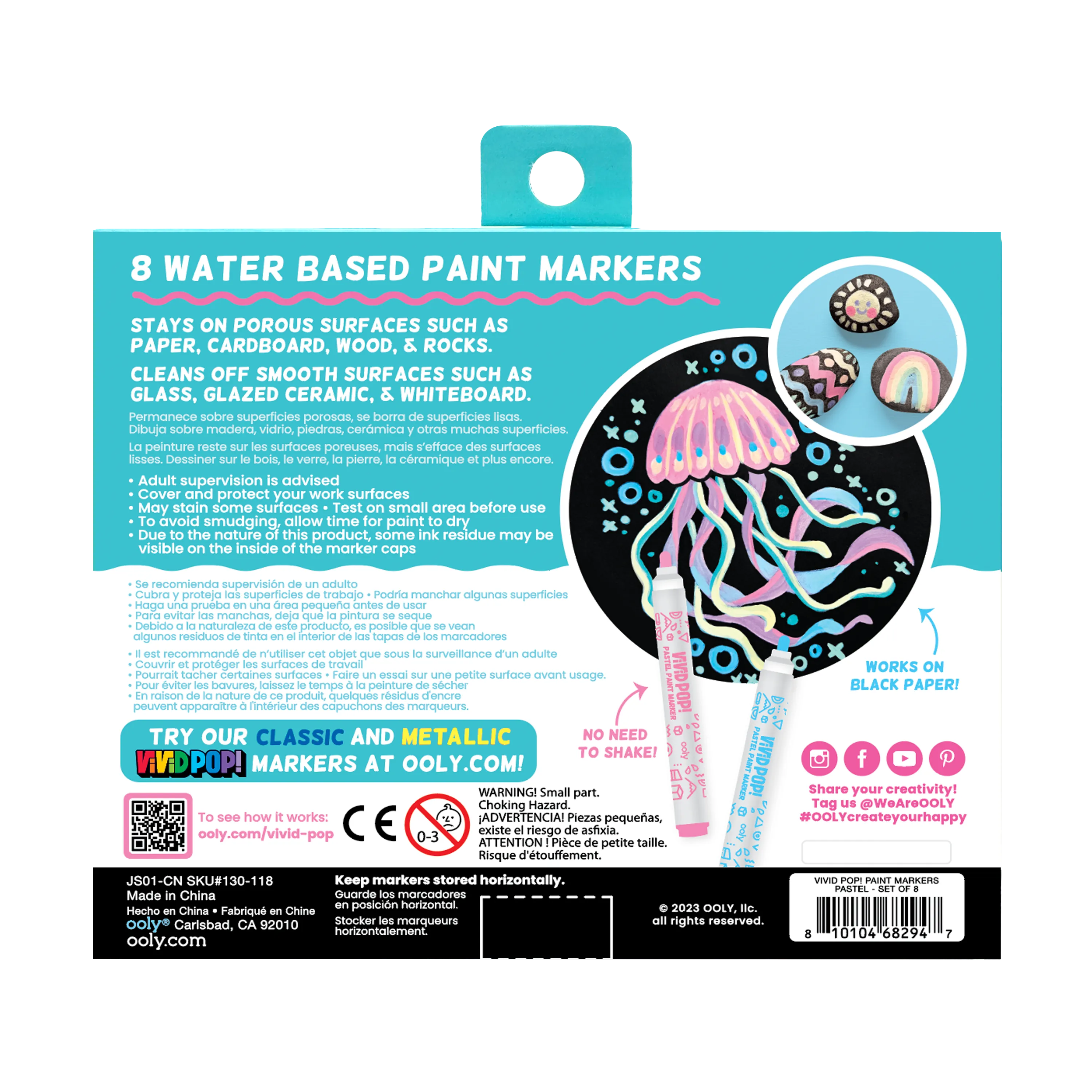 Vivid Pop! Water Based Paint Markers - Pastel - Set of 8 back of packaging