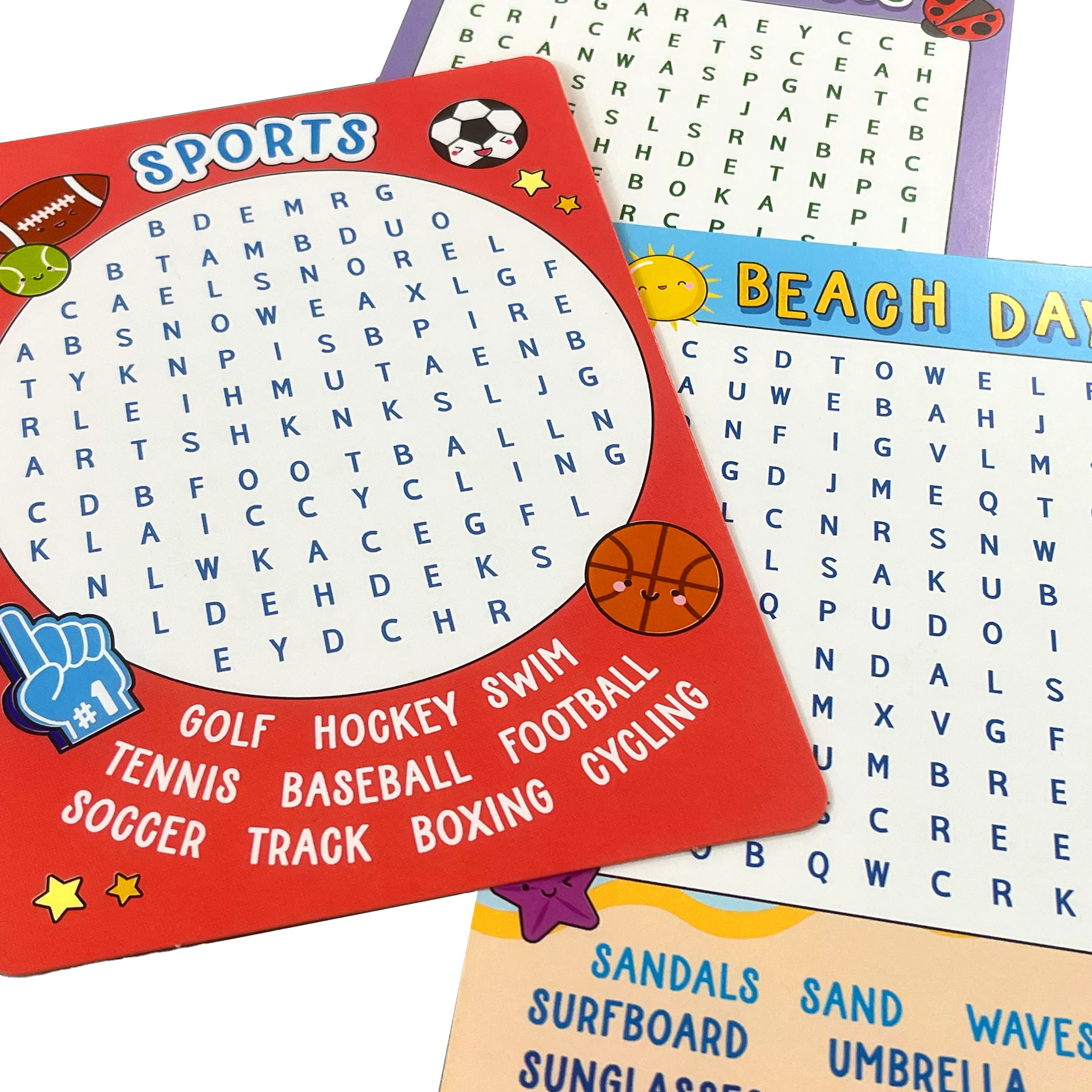 Three activity cards from the OOLY Word Search Activity Cards set