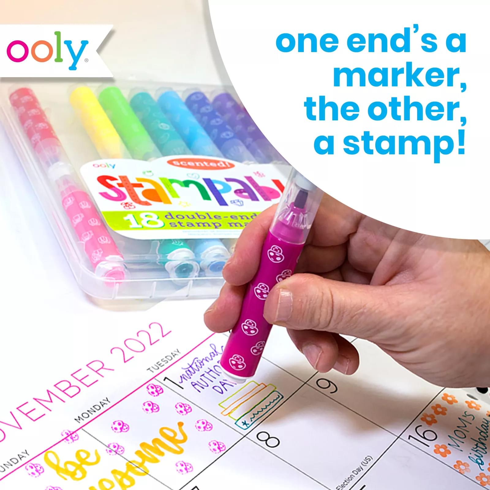 Ooly Double-Sided Stampable Markers, Washable Markers, Marker Stamps and  Brush Tip on Each Side, Stamp Colored Markers, Cute School Suplies, Markers