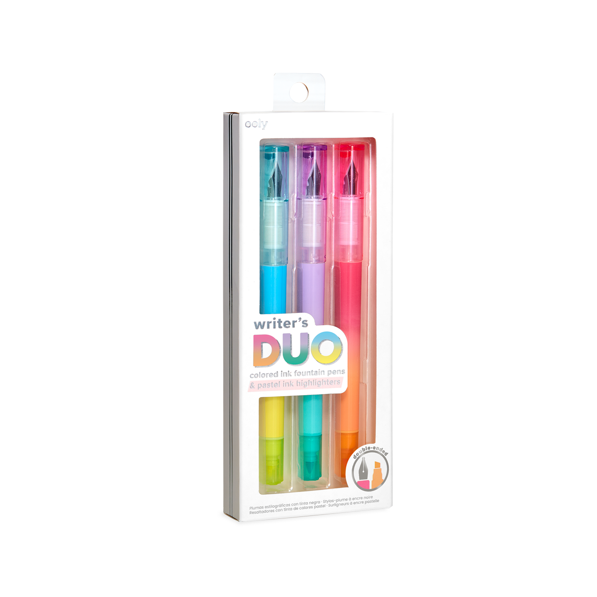 Writer's Duo 2 in 1 Fountain Pens + Highlighters - Set of 3 - OOLY