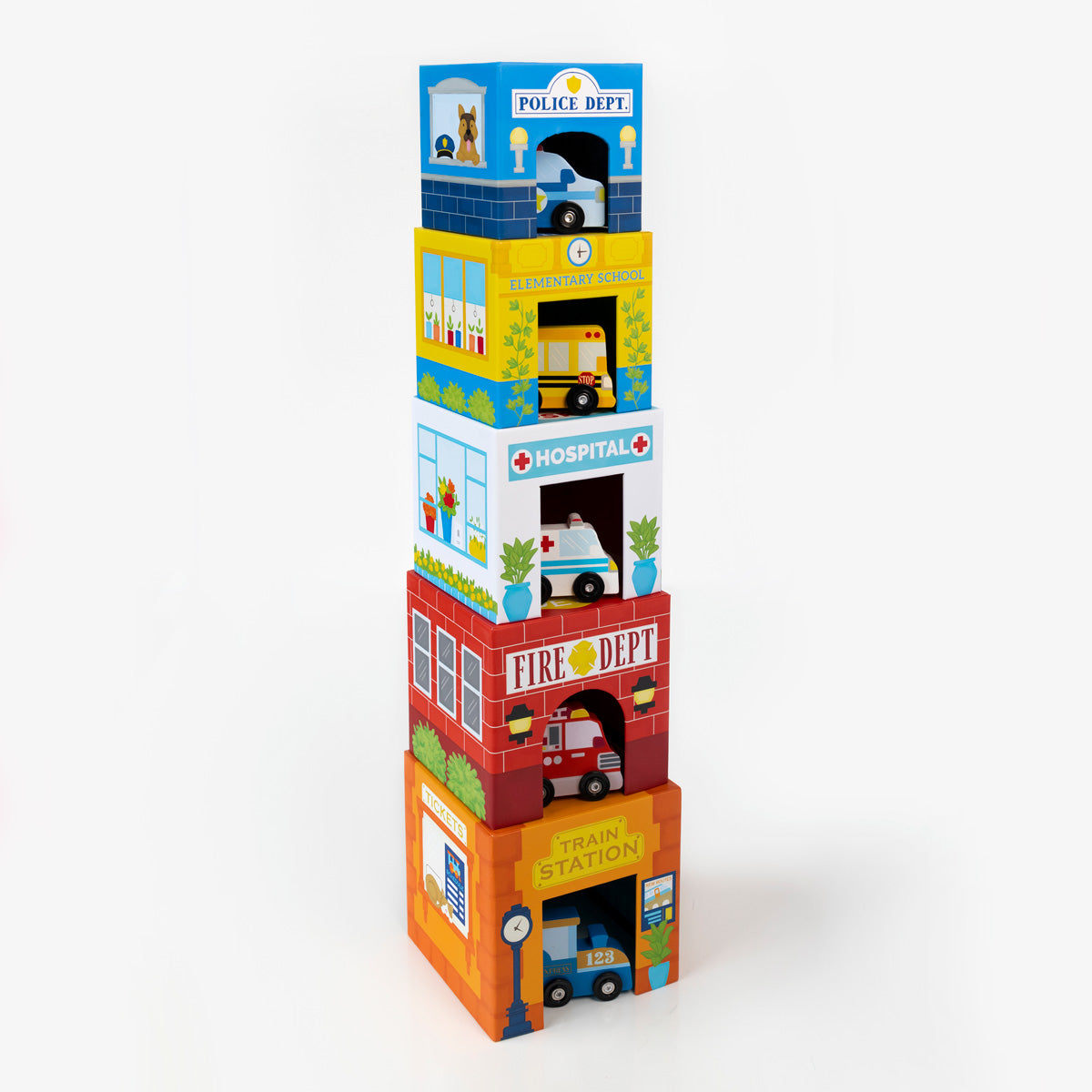 Ooly Stackable Toy & Car Set - Rainbow Town